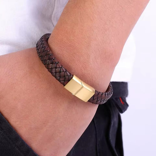 Leather Stainless Clasp Classic Bracelet