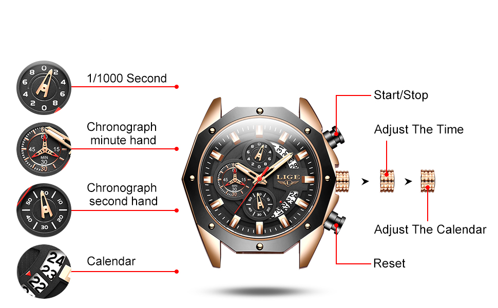 Dean | Men's Silicone Strap Sports Chronograph Quartz Watch | 35mm