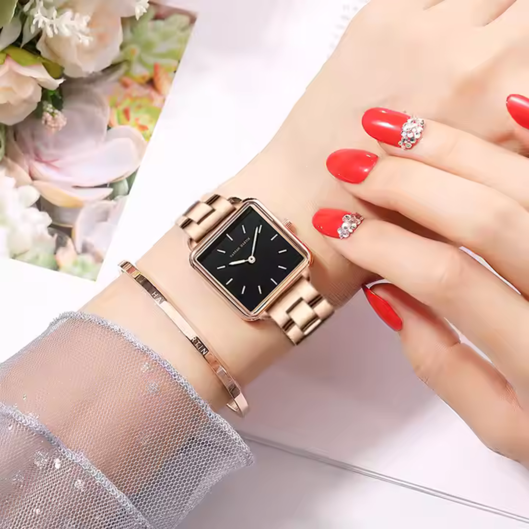 Stainless Square Rose Gold Dial Quartz Watch