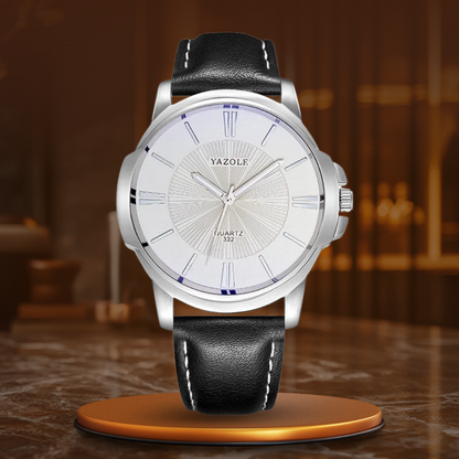 Luxury Blue Glass Leather Watch