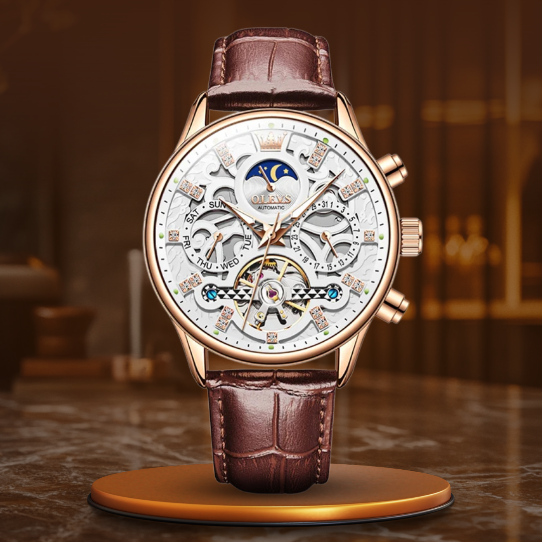 Mechanical Automatic Watch with Leather Band
